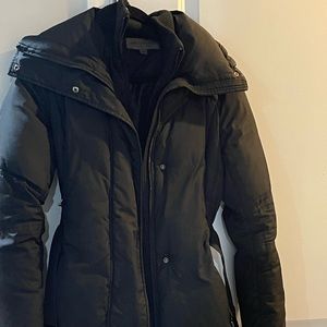 Black Puffer Winter Coat with Belt